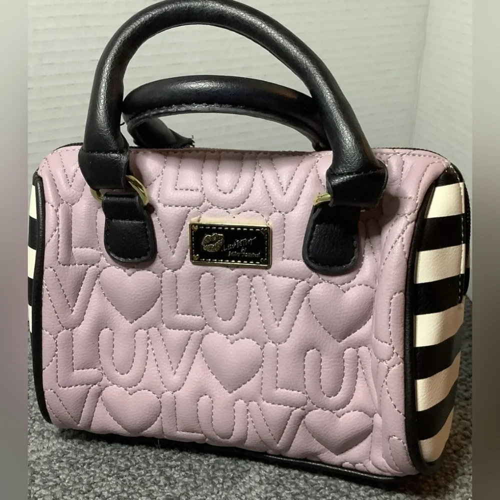 Betsey Johnson Girls Luv Pink and Black Small Handbag 8x6x4